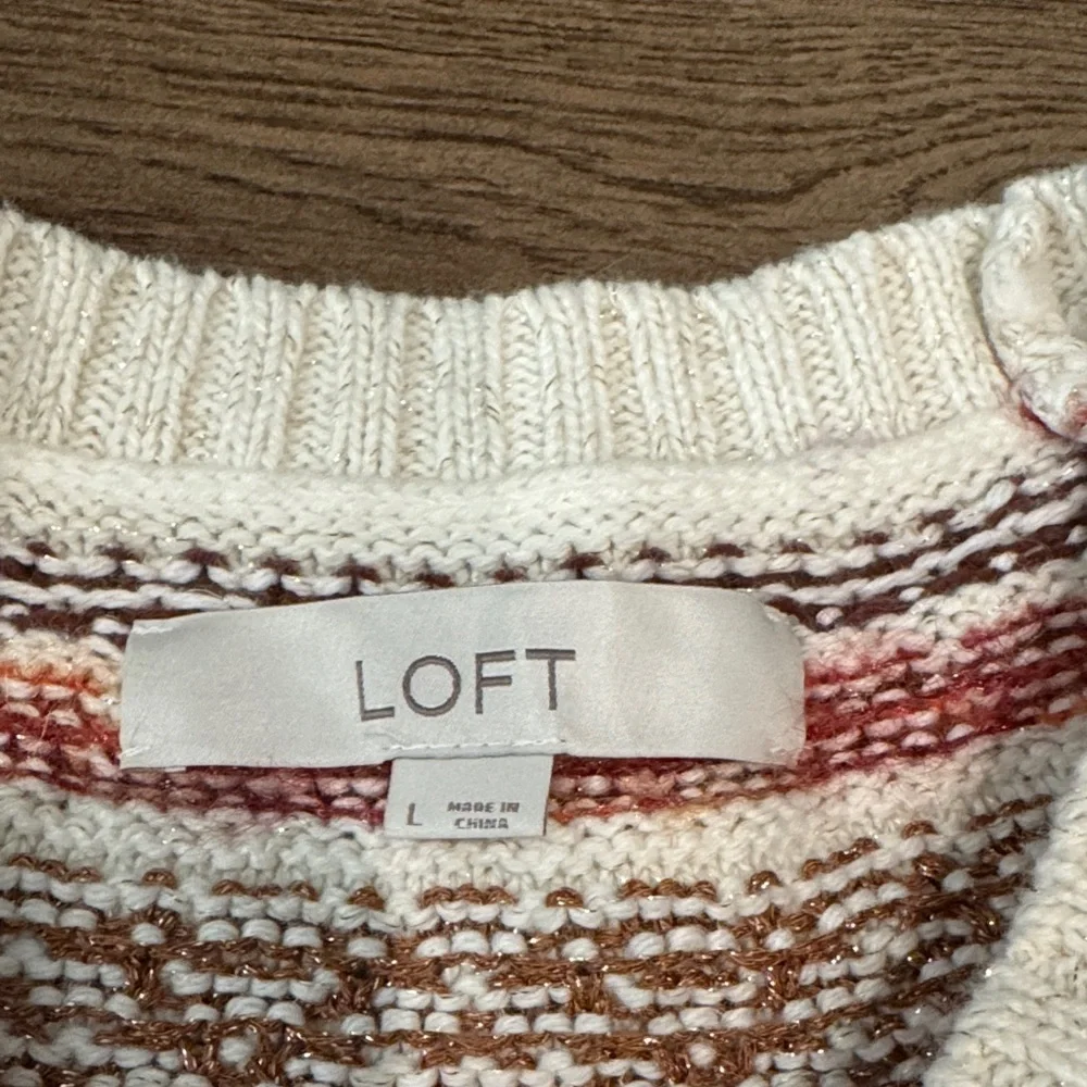 LOFT Cream Sweater with glitter and Colorful Pattern - Picture 2 of 4